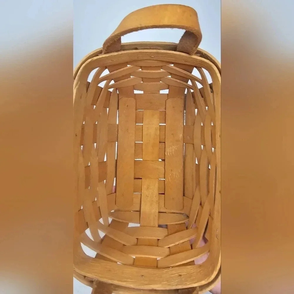 Longaberger VTG 1995 7" Mini Basket w/ Double Leather Handle Handwoven Ohio USA - Picture 9 of 14